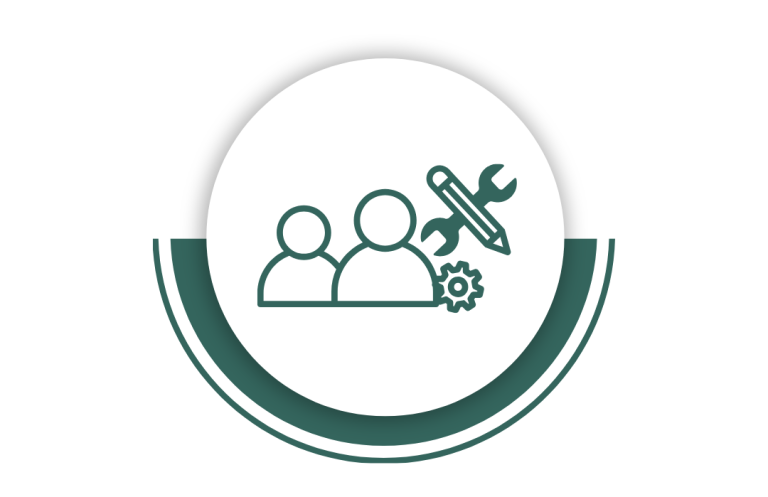 Symbol für Teamarbeit und Werkzeuge zur Anpassung oder Entwicklung.