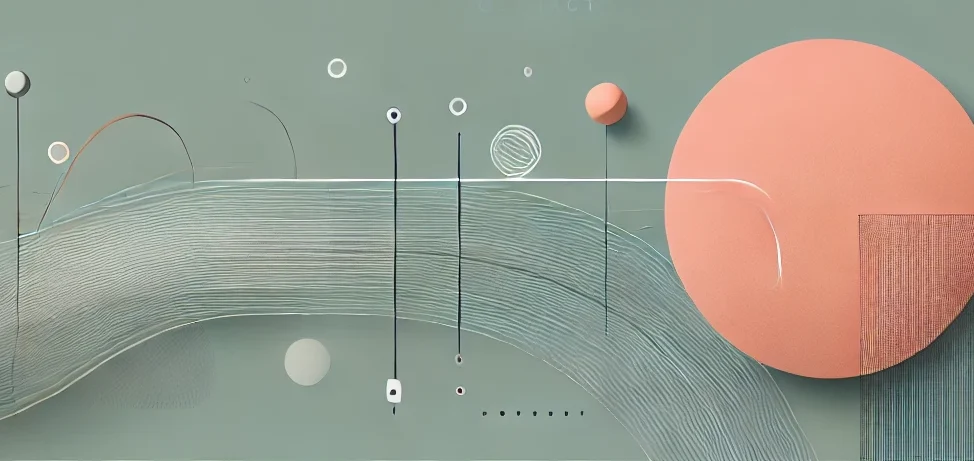 Abstrakte Komposition mit sanften Farben, Linien und geometrischen Formen.