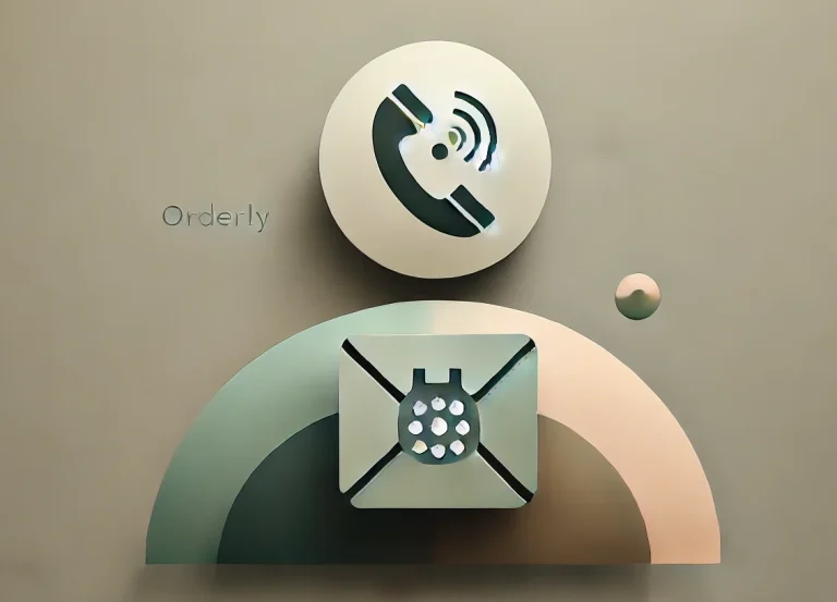 Symbolik für Kommunikation: Telefon und Briefumschlag in sanften Farben.